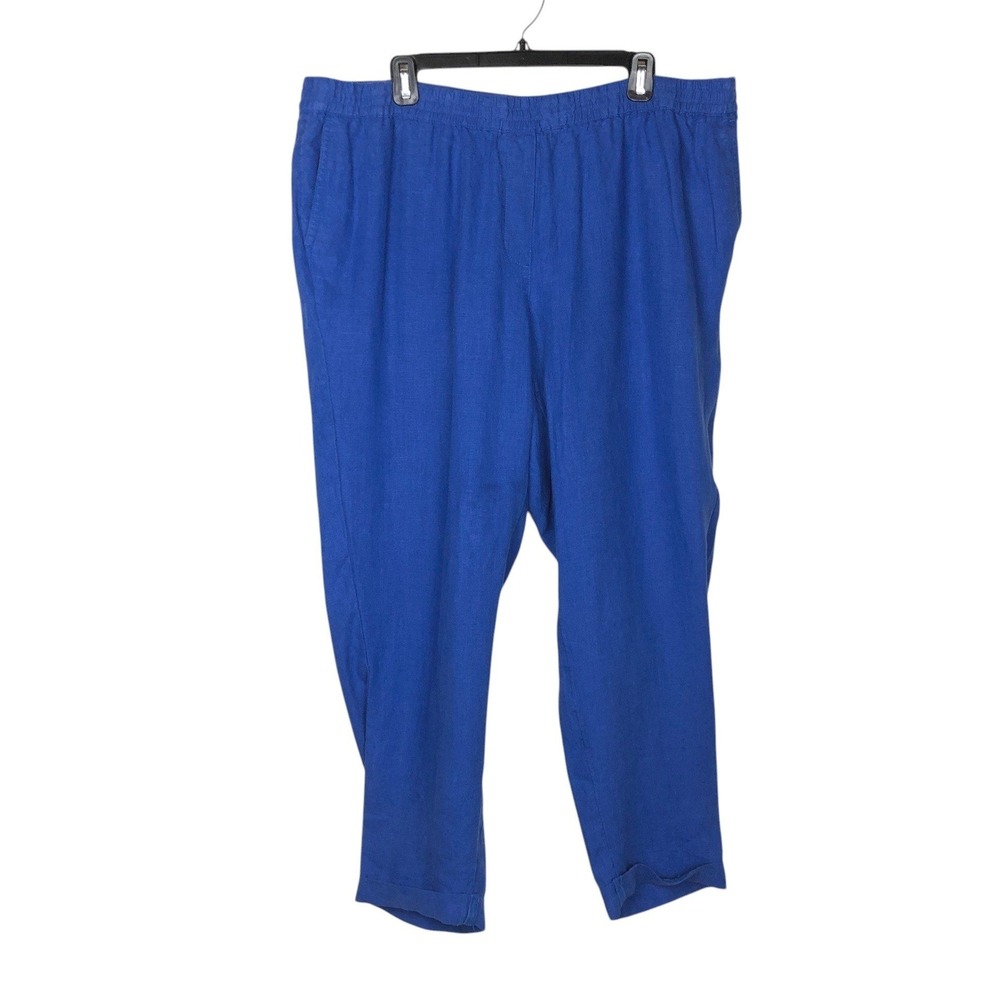 J. Jill Womens Love Linen Pull On Straight Leg Pant Size 2X Blue Beachy Summer
